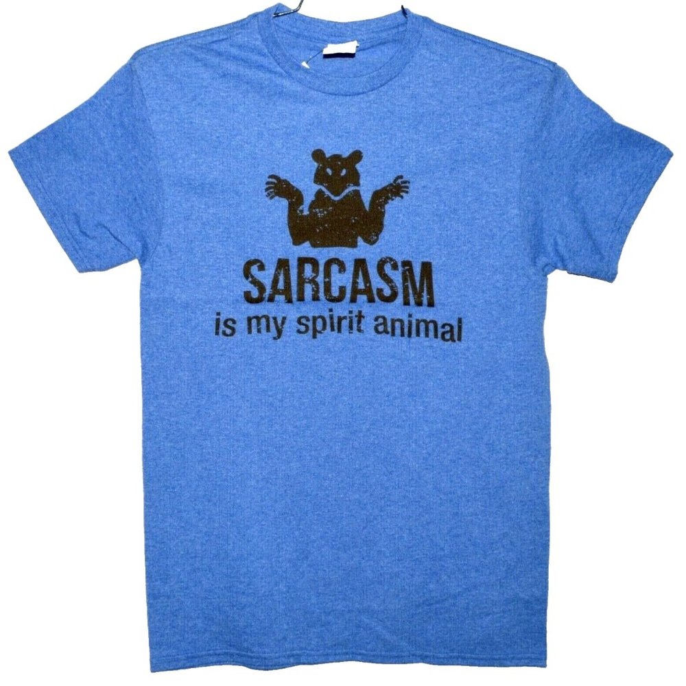 SARCASM IS MY SPIRIT ANIMAL NEW NWT MEN'S SIZE S BLUE T SHIRT FUNNY SARCASTIC